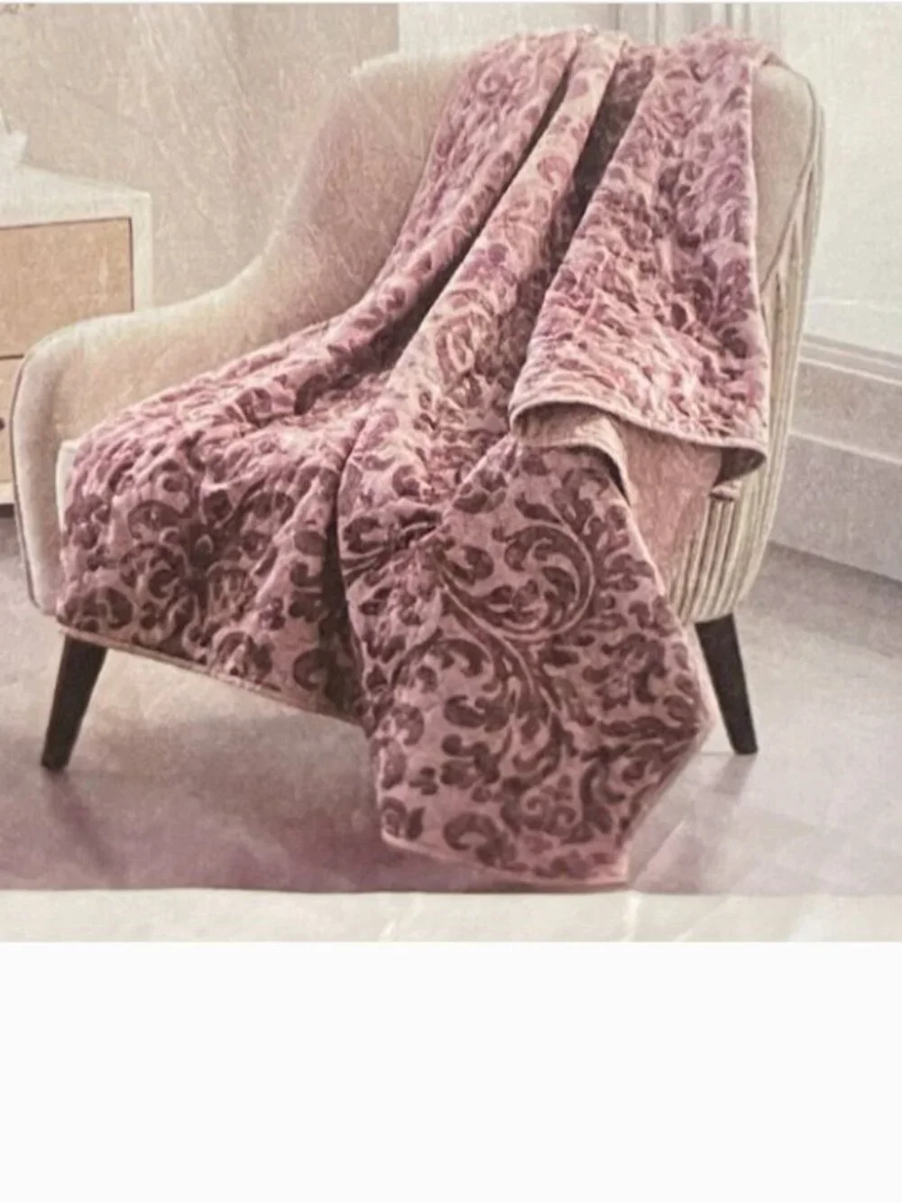 New Martha Stewart Quilted Throw Blanket Pink Burgundy Damask Velvet Macy's